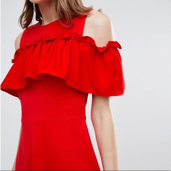 🆕ASOS Ruffle Cold Shoulder Skater Dress✨NWT! - Picture 2 of 11